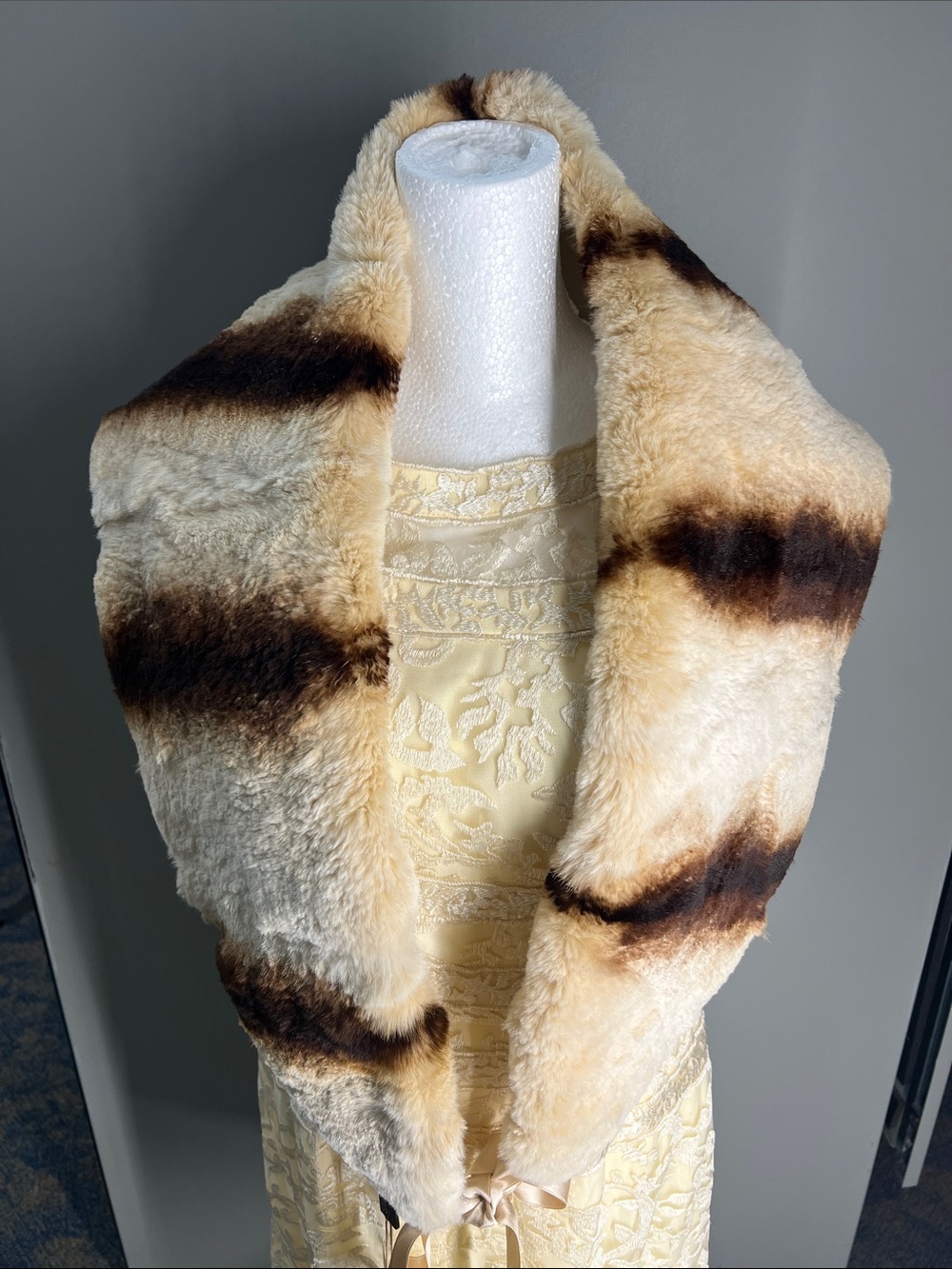 Faux Fur Scarf Wrap in Cream and Brown